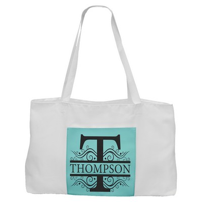 19" x 12" White Bag with 5" Teal Leatherette Gusset