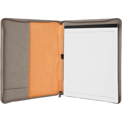 9 1/2" x 12" Gray with Zipper Leatherette Portfolio with Notepad