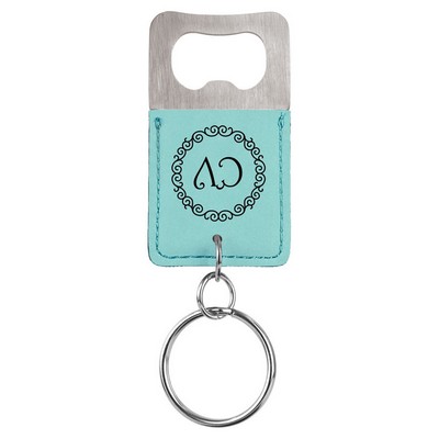 Rectangle Teal Leatherette Bottle Opener Keychain