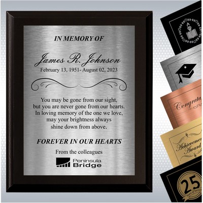 Black Matte Finish Wood Plaque Personalized Memorial Gift Award (9" x 12")