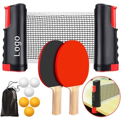 Pong Paddles Set With Retractable Net 2 Rackets 6 Balls