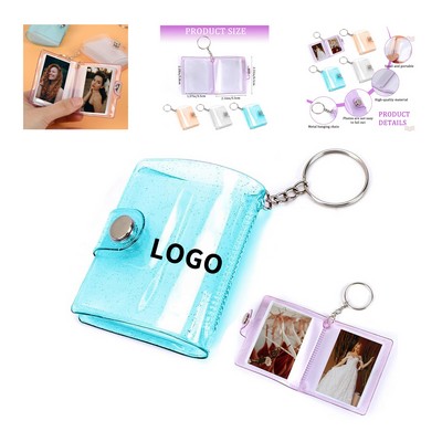 2" Small Card Case Transparent Photo Holder with Keychain and 20 Pockets