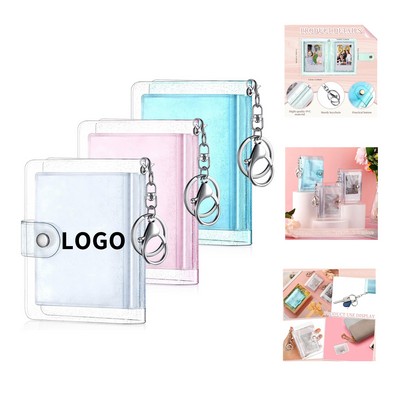 3" Mini Small Photo Album Transparent Kpop Photocard Binder 32 Pockets Album with Keychain
