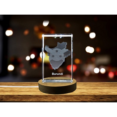 Burundi 3D Engraved Crystal Trophy Award w/LED Base - Recognition Souvenir