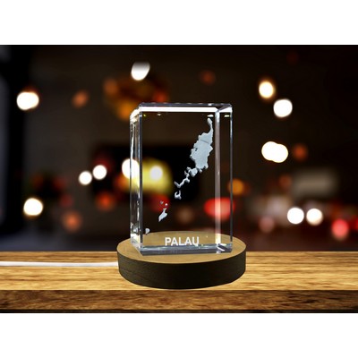 Palau 3D Engraved Crystal Trophy Award w/LED Base Light