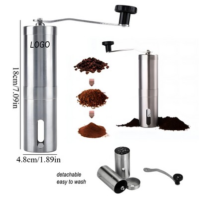 7 1/2" Food Grade 304 Stainless Steel Manual Coffee Grinder w/Ceramic Burr
