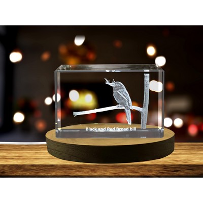 Black and Red Broadbill 3D Engraved Crystal Trophy Award - Gift for Bird Lovers
