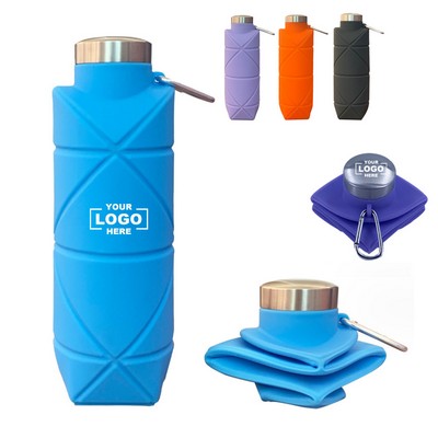 24 Oz. Folding Silicone Water Bottle w/Carabiner