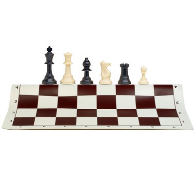Tournament Chess Set, 20" Vinyl Board, 34 Pieces, King 3.75"