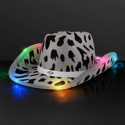 LED Cow Print Hat with White Band - PRINTED