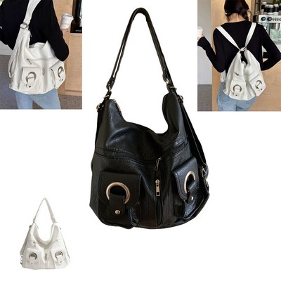 Korean Style Simple Locomotive PU Shoulder Schoolbag