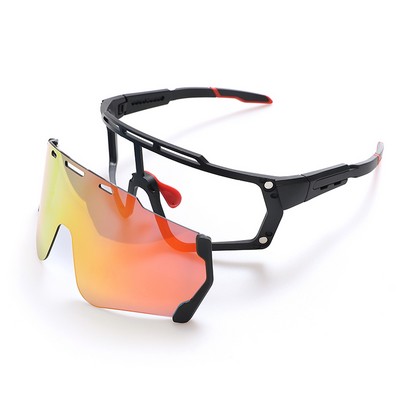 Goggle Sunglasses - Red Mirror Lenses - Black and Red Frames