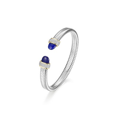 Charles Garnier Sterling Silver "New Mesh" Genuine Lapis Lazuli with CZ Mesh Cuff Bangle - 2T
