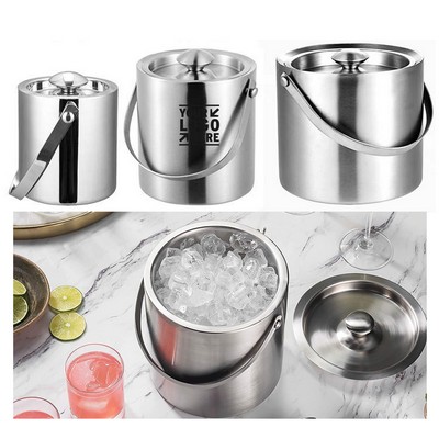 1L Double Walled Stainless Steel Insulated Ice Bucket With Lid