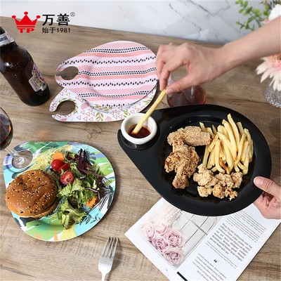 Melamine Raindrop Cocktail Plate With Aperitif or Appetizer Board And Wine Glass Holder For Party