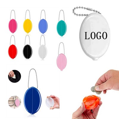 3 1/5" Custom PVC Rubber Coin Purse Oval Squeeze Coin Holder w/Chain