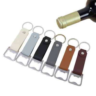 Leatherette Flat Bottle Opener Keychain