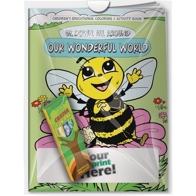 Combo Pack - "Up, Down and All Around: Our Wonderful World" Coloring Book & 4-Pack of Crayon