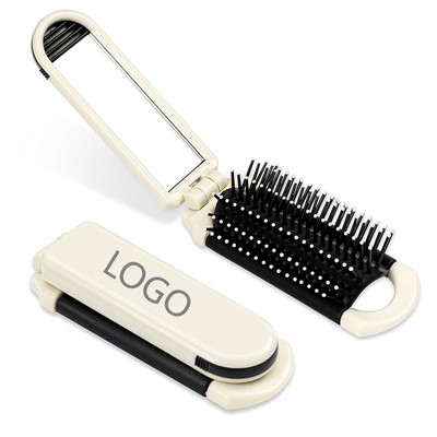Folding Travel Hair Brush with Mirror