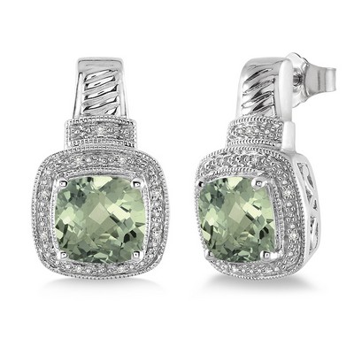 Jilco Inc Green Amethyst & Diamond Earrings - 8x8mm