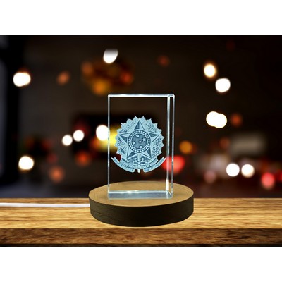 Brazil Coat of Arms 3D Engraved Crystal Trophy Award w/LED Base Light