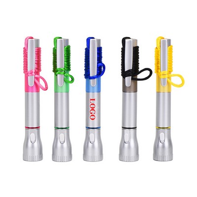 3in1 Custom Multi Function Plastic Ballpoint Pen w/LED Flashlight & Lanyard