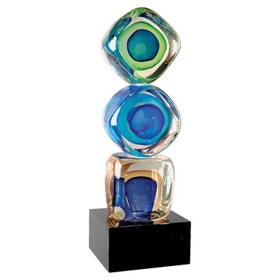 9 1/4" Stacked Blocks Art Glass with Square Black Base