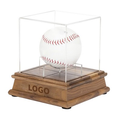 Baseball Display Case with Wooden Stand