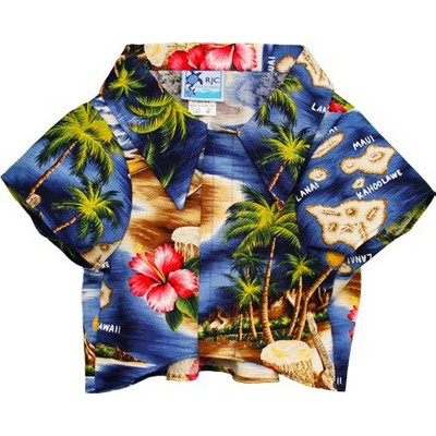 Dog Hawaiian Tropical Print Navy Cotton Shirt