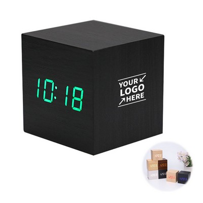 Wooden Cube Digital Alarm Clock