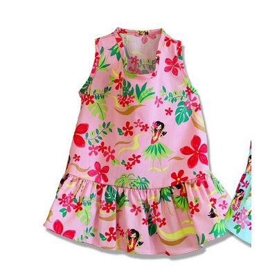 Dog Hawaiian Tropical Print Pink Cotton Dress