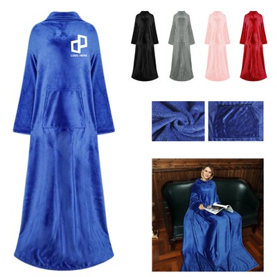 Flannel Plush Sleeved Wrap Robe Blanket