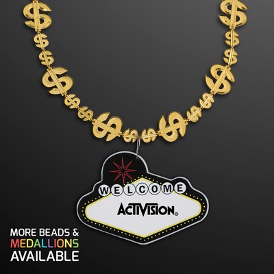 Shiny Gold Dollar Necklace with Vegas Sign Medallion (NON LIGHT UP) - PRINTED
