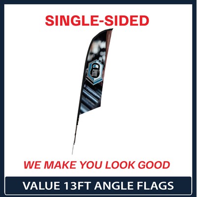 Value 13' Angle Flag - Single Sided w/Spike Base and Carry Bag
