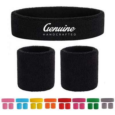 100% Cotton Sport Headband & Wristband Set