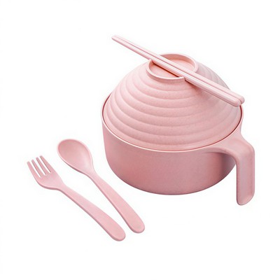 5-Piece Wheat Straw Soaking Noodle Bowl Set With Cutlery