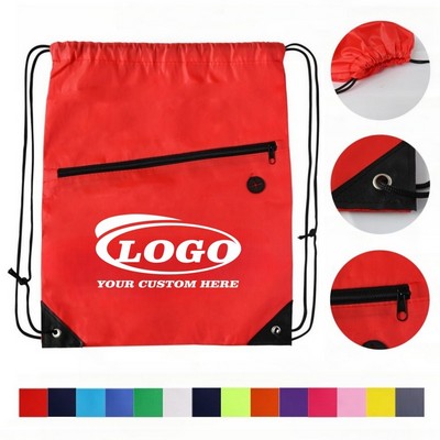 Zipper Pocket Drawstring Backpack