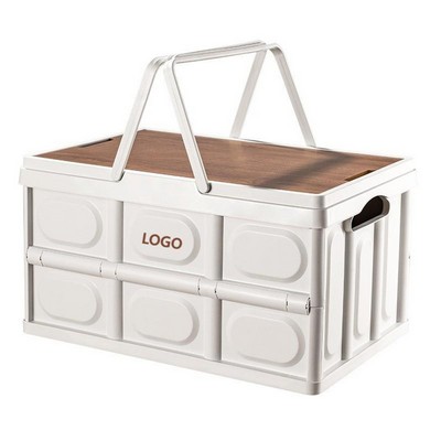 Camping Storage Folding Bin Wooden Lid Box Car Trunk