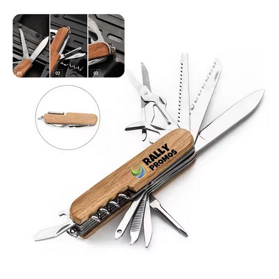 Outdoor Multifunctional Wooden Handle Swiss Army Knife