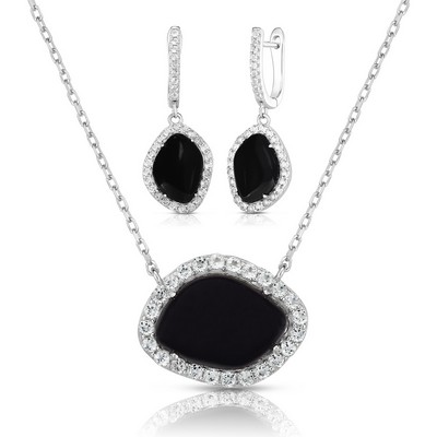 Jilco Inc Onyx Earring & Necklace Set