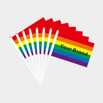 LGBTQ+ 8" Progress Pride Mini Handheld Rainbow Flag