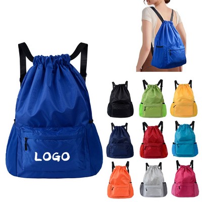 Waterproof Tear-Resistant Drawstring Gym Backpack With Mesh Pockets