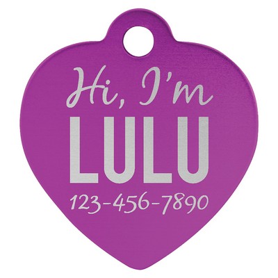 1 1/4" x 1 1/4" Purple Anodized Aluminum Heart Pet Tag