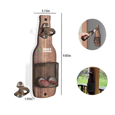 Vintage Wooden Wall Mounted Bottle Opener