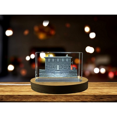Levi Coffin House 3D Engraved Crystal Recognition Trophy Award with Free LED Illumination Base