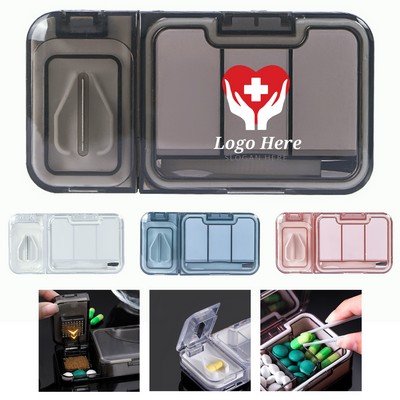 Portable 3-Compartment Pill Box with Cutter & Grinder