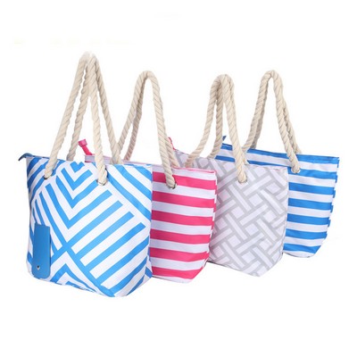 Striped Wine Insulated Beach Tote