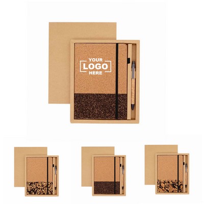Eco-Friendly Coffee Grounds Cork Kraft Paper Notebook Set With Pen