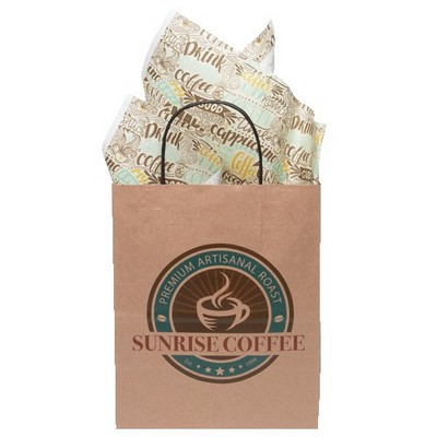 10.25" Natural Brown & Natural Handle Shopper with Tissue Paper Bundle