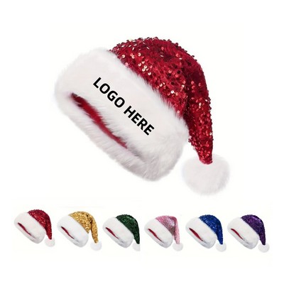Santa Hat W/ Sequins For Adult